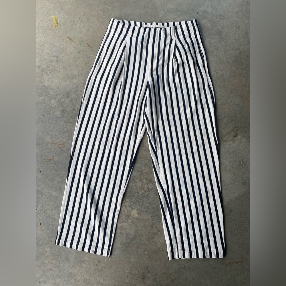 Polo Ralph Lauren Ivory Black Striped Cotton Knit Straight Leg Trouser Pants 14